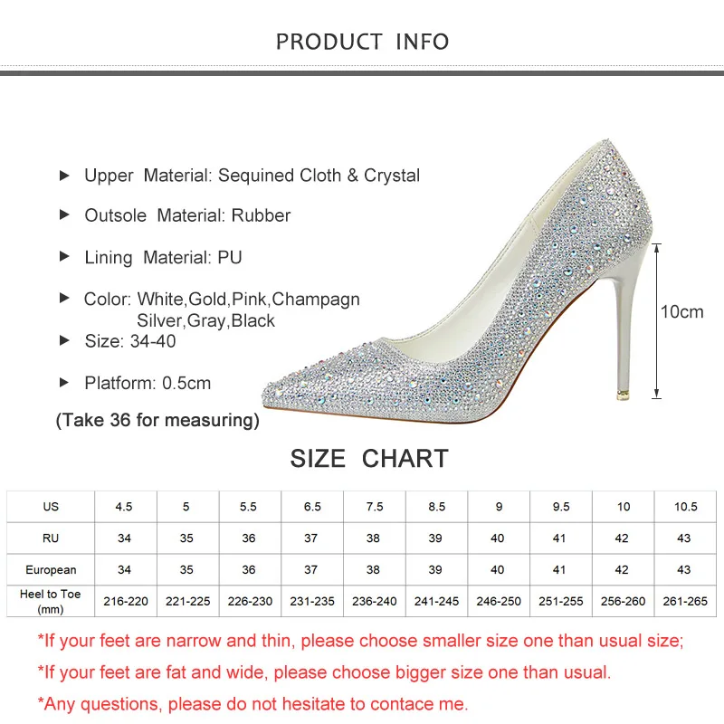 

2019 New Spring/Autumn Women Pumps High Thin Heel Pointed Toe Shallow Sexy Crystal Bridal Wedding Women Shoes Silver High Heels
