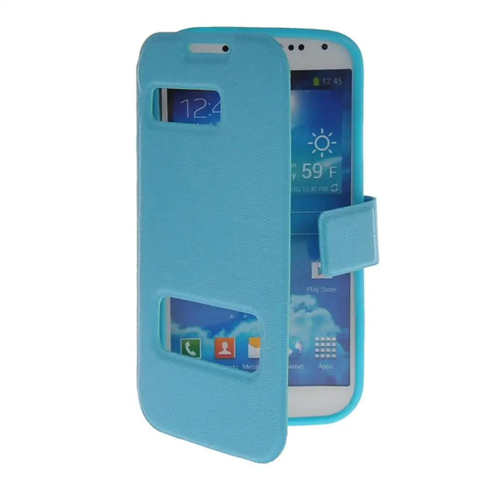 Двойные окно из искусственной кожи 5.0For samsung Galaxy S4 чехол для samsung Galaxy S4 I9500 I9505 I9508 чехол для задней панели сотового телефона чехол - Цвет: Sky Blue