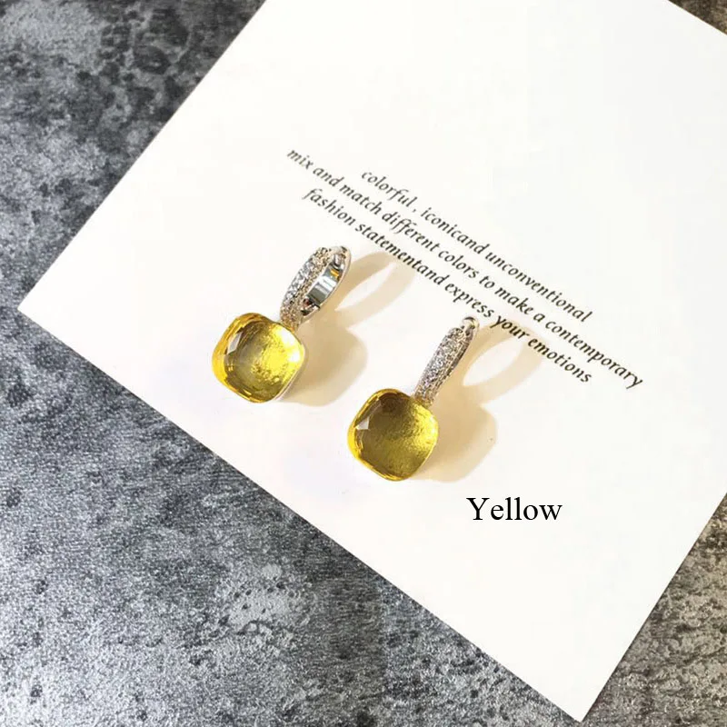 Yellow 11,11 высокое качество, карамельный стиль, серьги Bijoux, покрытые белым золотом, полный циркон, висячие серьги для женщин, лучший рождественский подарок - Окраска металла: Yellow