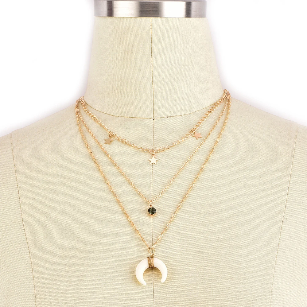 3 шт./компл. женское модное многослойное золотое ожерелье со звездой Луной и