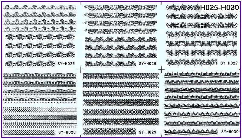 

6 PACKS / LOT NAIL ART WATER TRANSFERS STICKERS NAIL DECALS BLACK LACE FLOWER H031-036