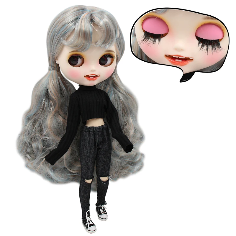 Кукла ICY DBS Blyth Синяя микс золотые волосы матовое лицо с зубами белая кожа