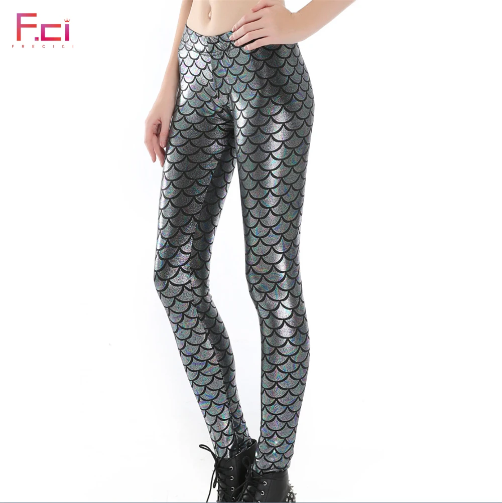 2019 Модные женские леггинсы русалка блестящие с принтом рыбной чешуи тонкие брюки