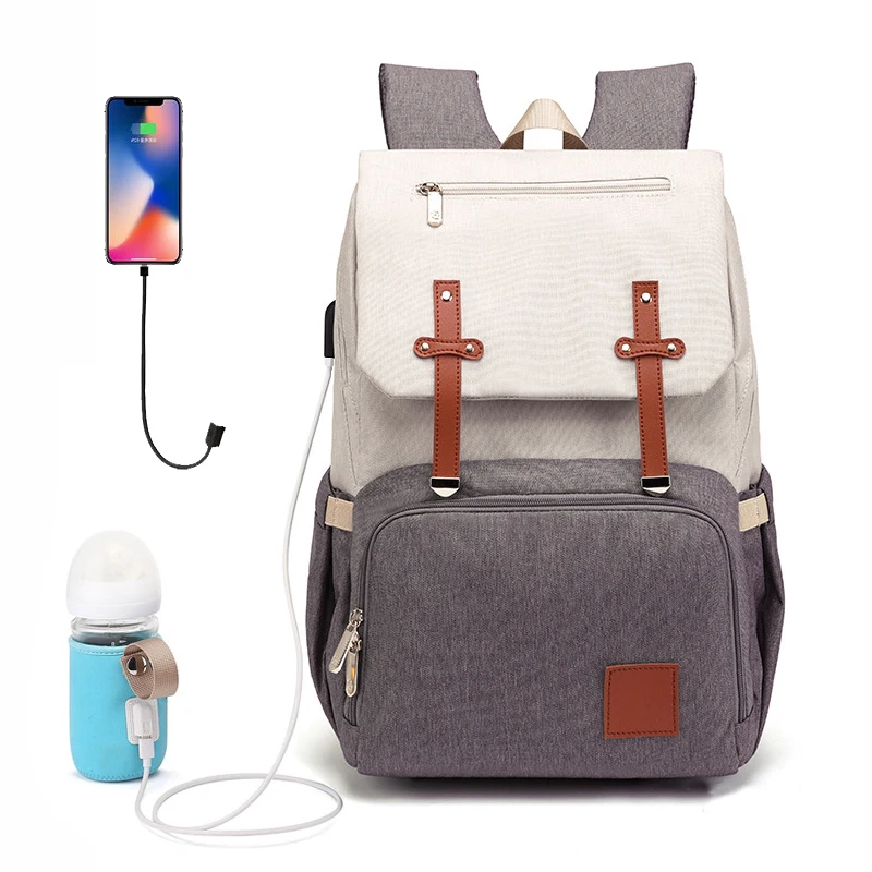 Beige Gray Изоляционная сумка для подгузников для мам, брендовая Большая вместительная Детская сумка, рюкзак папы для путешествий, дизайнерская сумка для ухода за ребенком, Новинка - Цвет: Beige Gray