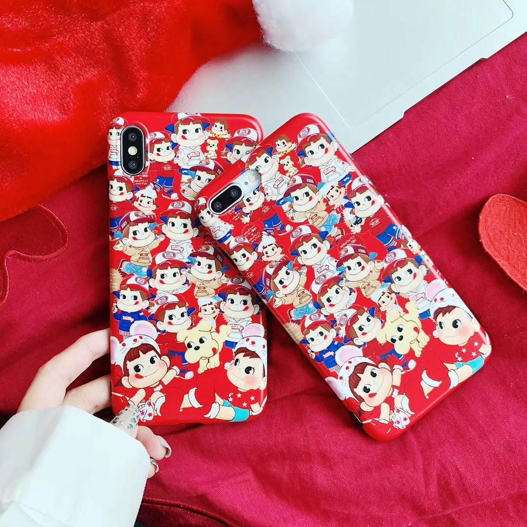 Cartoon Fujiya Milky Peko cover case for iPhone Xs MAX Xr X 6 6splus 7 8plus smooth soft silicon IMD phone back shell cases Capa |