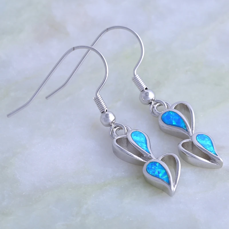 

Perfect Silver Color Wedding Jewelry Fashion Heart Blue Opal Drop Dangle Earrings For Women E089
