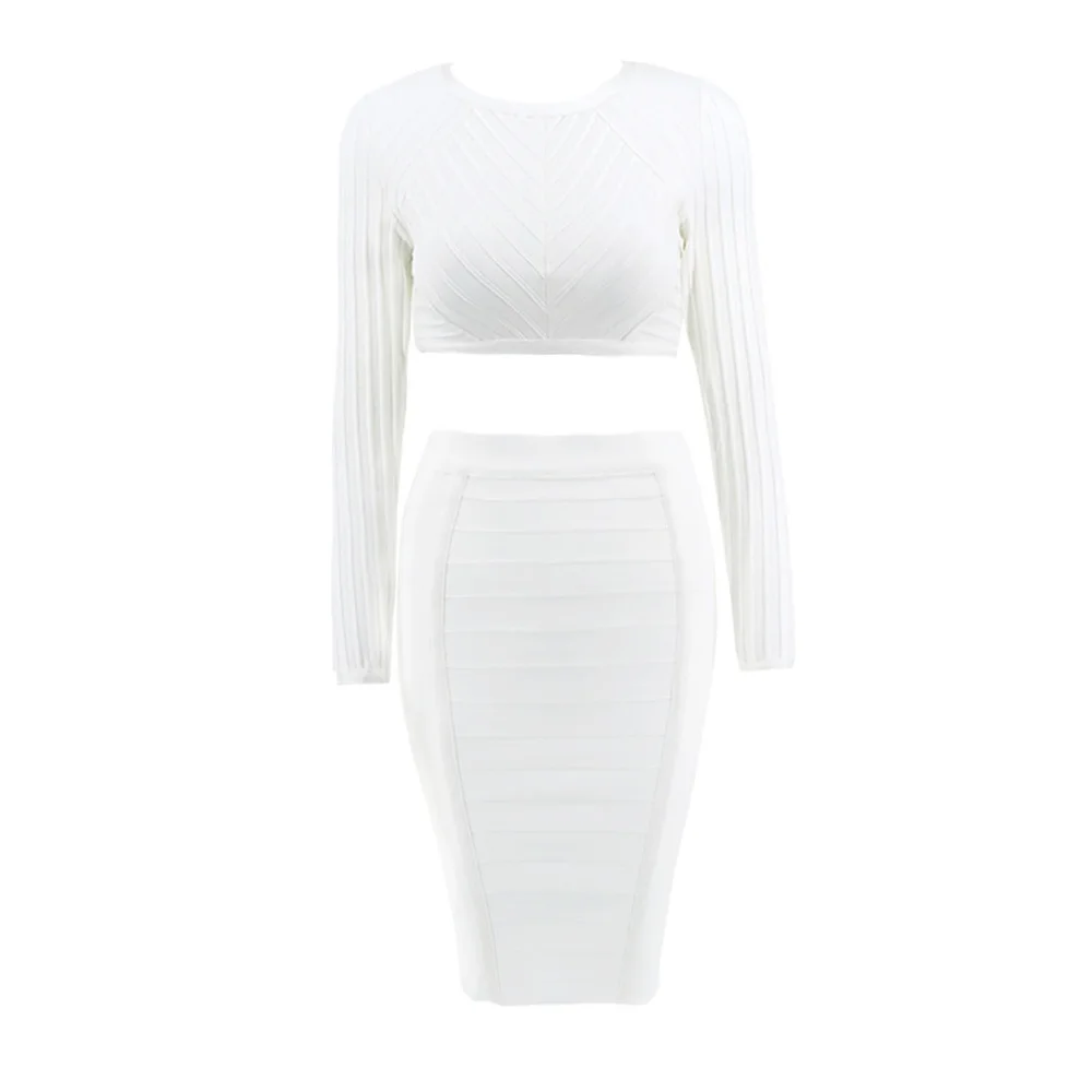 

Patchwork Fashion Pure Striped Long Sleeve Set Of 2 Bandage Dress+Tops Knee-length Bodycon On Club