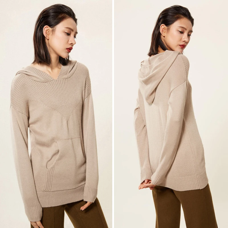 Cashmere Sweater with Hat Women Fashion Autumn Female Pullovers Knit Coat Blouse Winter Knitwear 2XL | Женская одежда