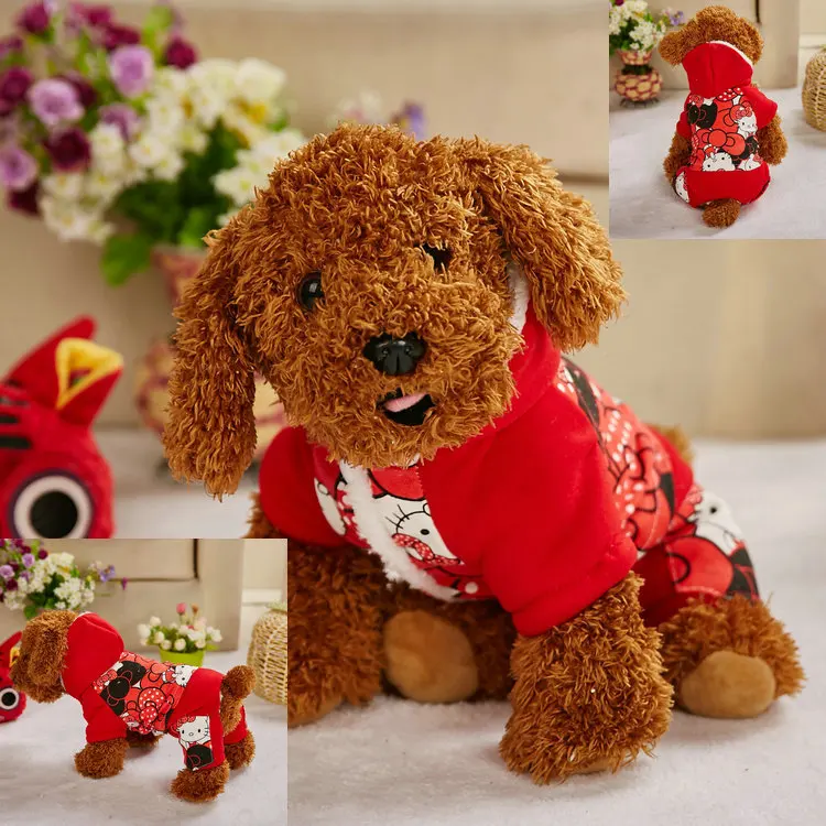Warm Pet Winter Dog Clothes Soft Red Cartoon Hoodie Chihuahua Clothing for Small Yorkie Coat |