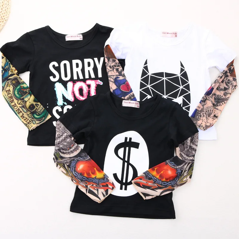 Модная уличная одежда детская весна 2017 футболки с длинным рукавом и принтом