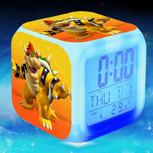 Светло-желтый Супер Марио светодиодный Будильник reloj despertador Luigi часы Mario электронные настольные часы KLOK Сенсорное освещение часы Saat - Цвет: Светло-желтый