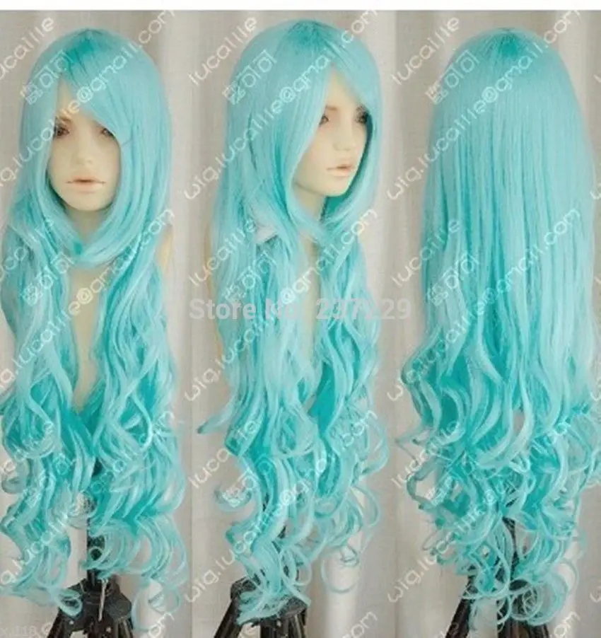 Оптовая цена Быстро * НОВЫЙ светло-голубой длинные вьющиеся косплей полный ПАРИК