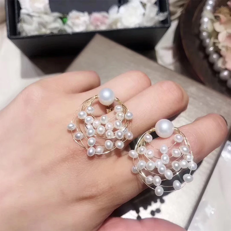 ANI 14K ролл Золотые женские Висячие серьги натуральный пресноводный белый жемчуг длинные золотые серьги Висячие orecchini donna ювелирные изделия ручной работы
