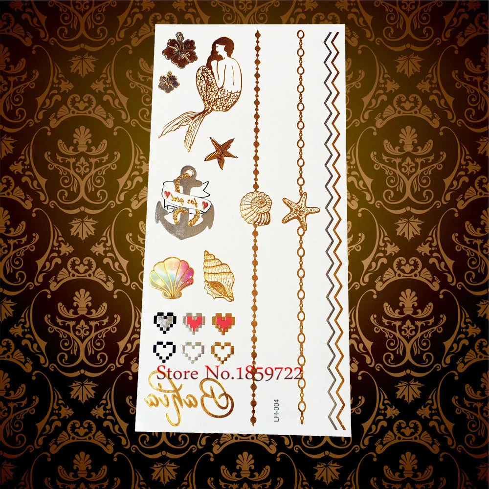 1 шт. Изысканная боди-арт Золотая Серебряная металлическая татуировка для женщин