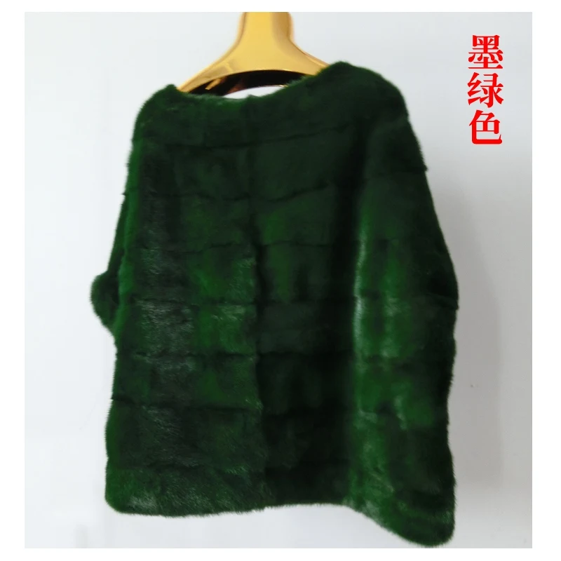 green Женская Шуба из натуральной норки, новинка, модные женские элегантные пончо и шали из натурального меха норки, куртка с коротким рукавом и круглым воротником - Цвет: green