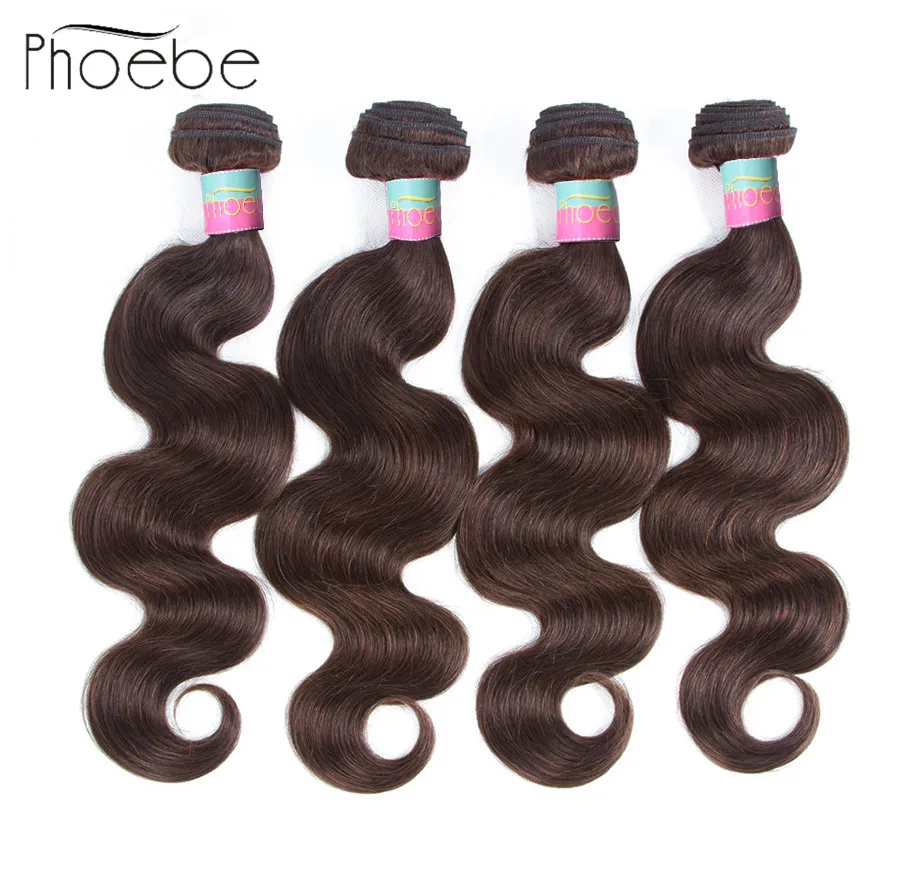 Phoebe Hair 2# Malaysia Body Wave 4 Bundles with Closure Non-Remy 100% Human With 4*4 Lace | Шиньоны и парики