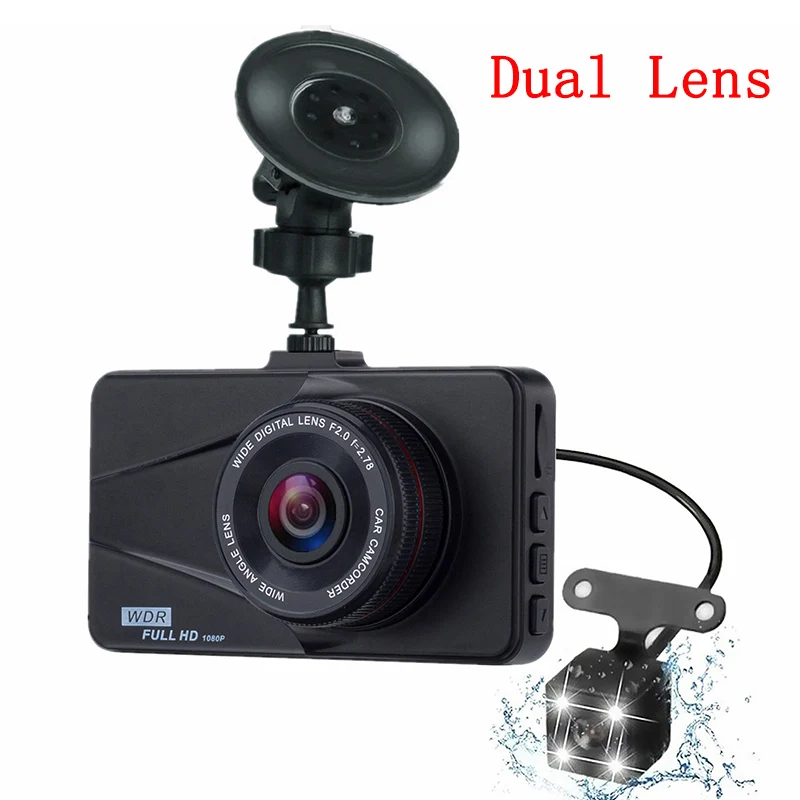 With Rear Camera Автомобильный видеорегистратор Портативный HD 1080P Автомобильный рекордер с 3,0 дюймовым ЖК-экраном 170 градусов 6G объектив Поддержка ночного видения 32G TF карта тире камера - Название цвета: With Rear Camera