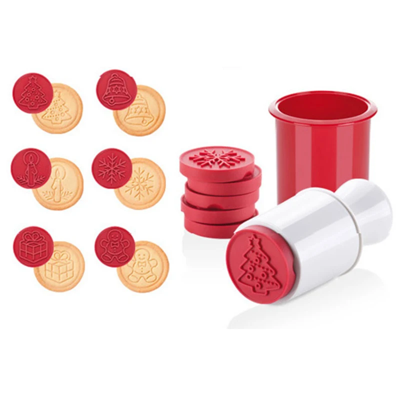 Red 6pcs/set Christmas Tree Cookie Cutter Mold 3D Cartoon Stamps Pastry Biscuit Fondant Baking Tools DTT88 - Цвет: Red