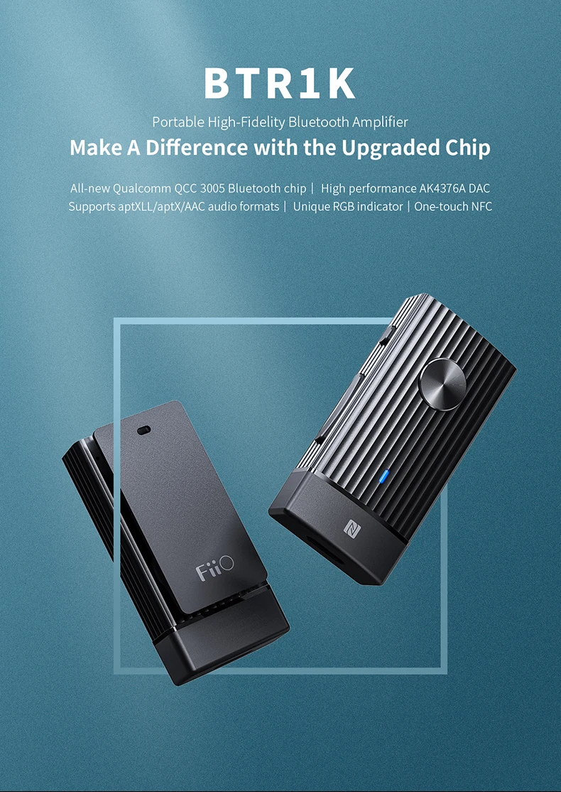 FIIO BTR1K беспроводной Bluetooth 5,0 портативный усилитель для наушников с шумоподавлением USB DAC аудио приемник с микрофоном Поддержка NFC