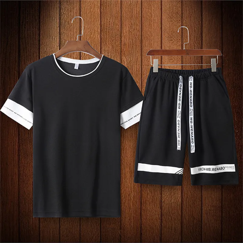 Men Set 2019 New Summer Tracksuit Short-Sleeved T Shirt Shorts Sets Casual Male Sweatshirt Plus Size 5XL Sportswear Suit | Мужская