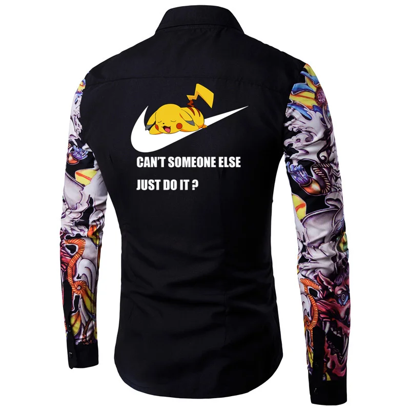 2019 Мужская рубашка с цветочным принтом приталенная Повседневная рубашки Just Pikachu