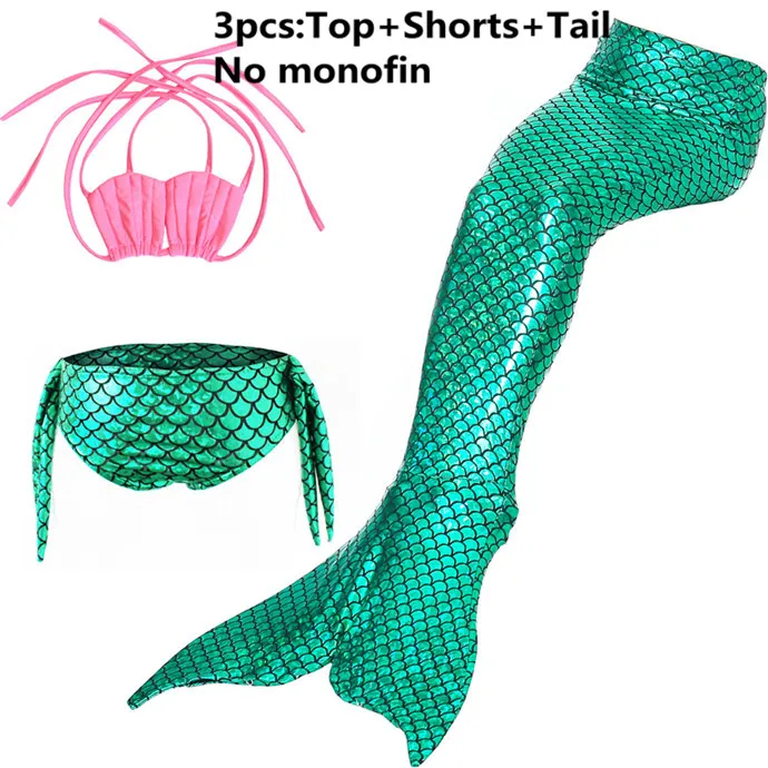 3pcs swimsuit only Хвосты маленькой русалки Ариэль для плавания, костюм «хвост русалки», косплей, купальник для девочек, детский купальный костюм - Цвет: 3pcs swimsuit only