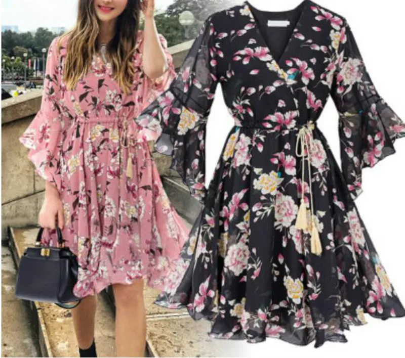 Женское вечернее платье Boho шифоновое с высокой эластичной талией и бантом а