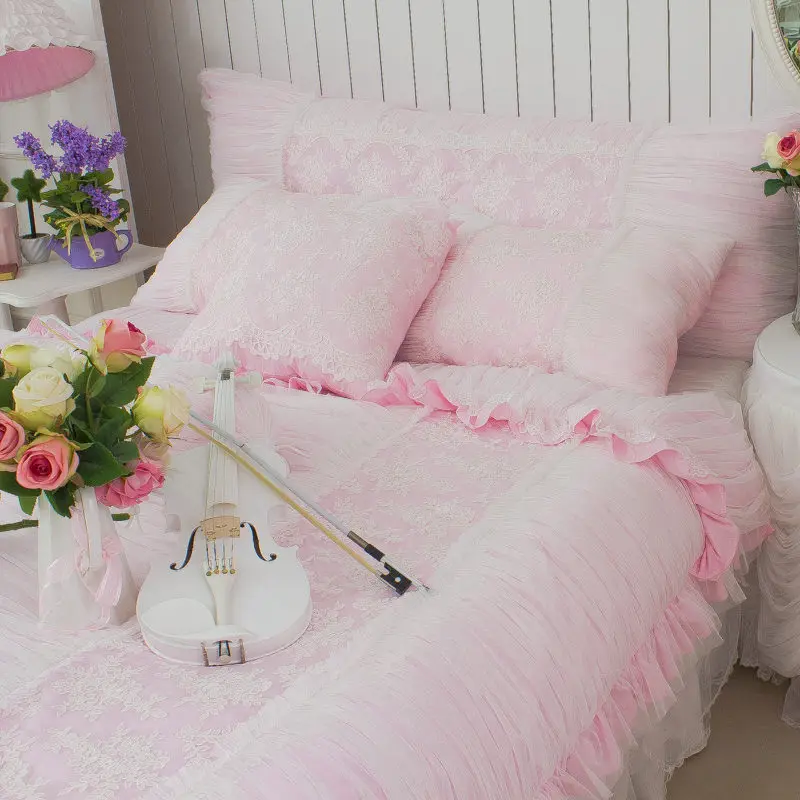 Новинка милый розовый комплект постельного белья роскошная Европейская вышивка