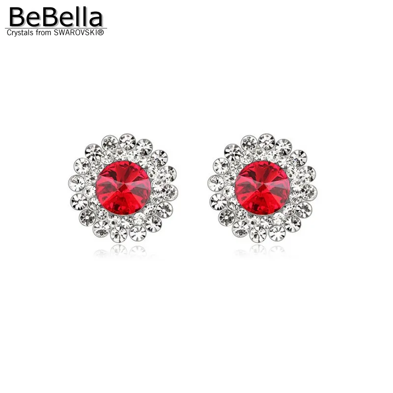 Женские круглые серьги гвоздики BeBella с кристаллами Swarovski модные ювелирные