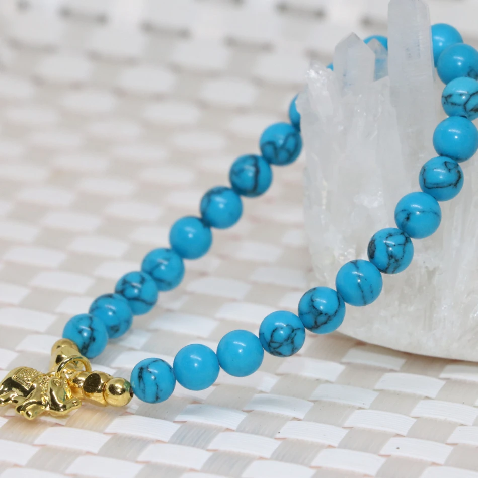 Горячие распродажа модная обувь Calaite 6 мм Голубые Круглые Бусины Strand браслет из
