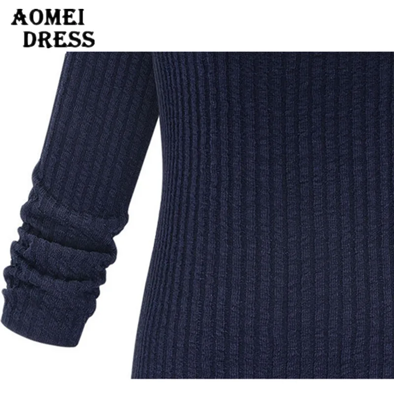 Женское зимнее мини-трикотажное элегантное платье с длинным рукавом Осеннее