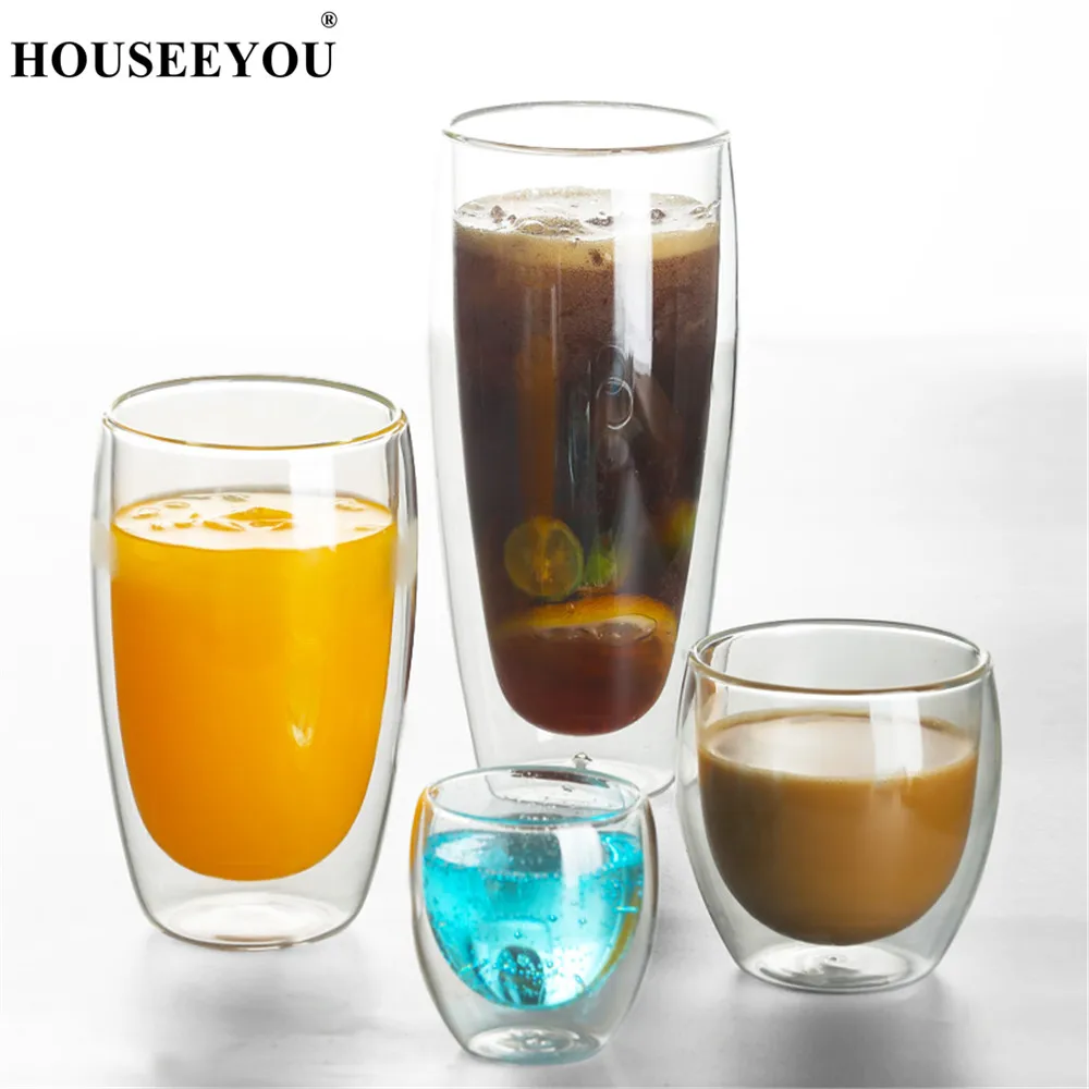 HOUSEEYOU 2 шт./лот креативные стеклянные кофейные кружки с двойными стенками чайная