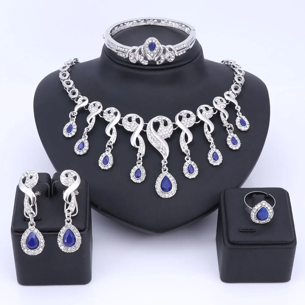 Jewelry Sets For Women Wedding Dress Accessories 8 Color Crystal Necklace Set African Beads Earrings Pendant Ring | Украшения и