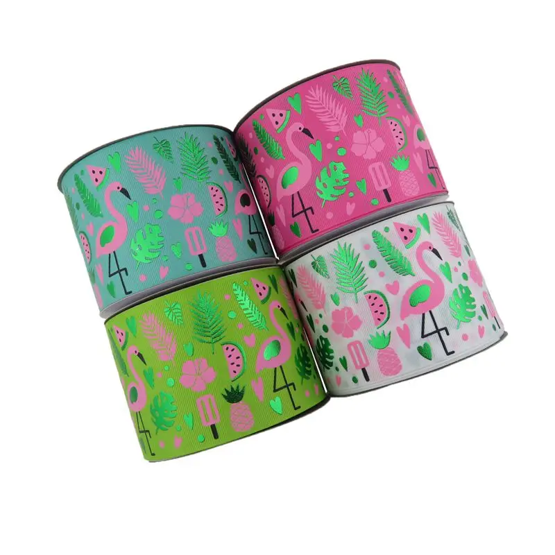 BOCA 75mm (3 inch) Flamingo Ink pink and green foil grosgrain ribbon many color for choose DIY Hair accessories |