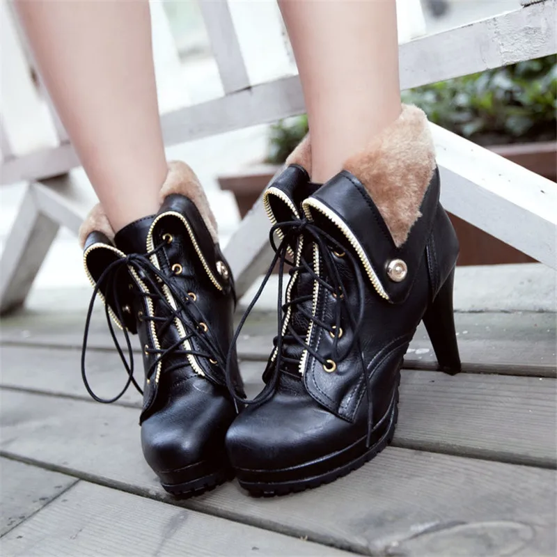 Женские ботильоны на платформе и толстом высоком каблуке мягкие кожаные