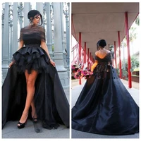 2022 bateau sheer black prom dresses hi low ball gowns evening gowns tailor made sweep train women maxi special occasion gown
