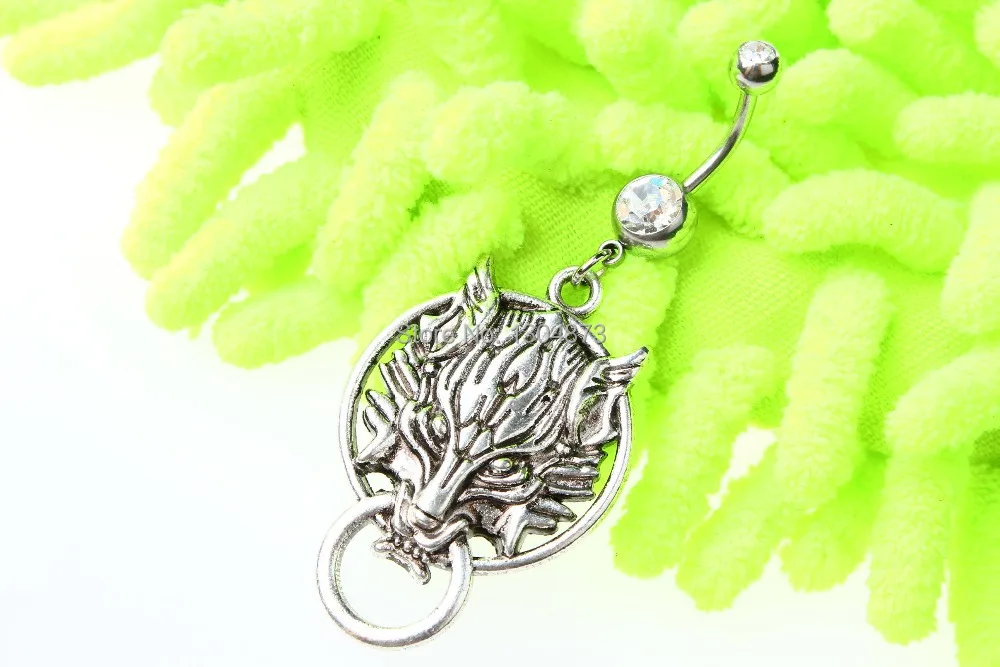 wolf head bellyring with charm chain jewelry | Украшения и аксессуары