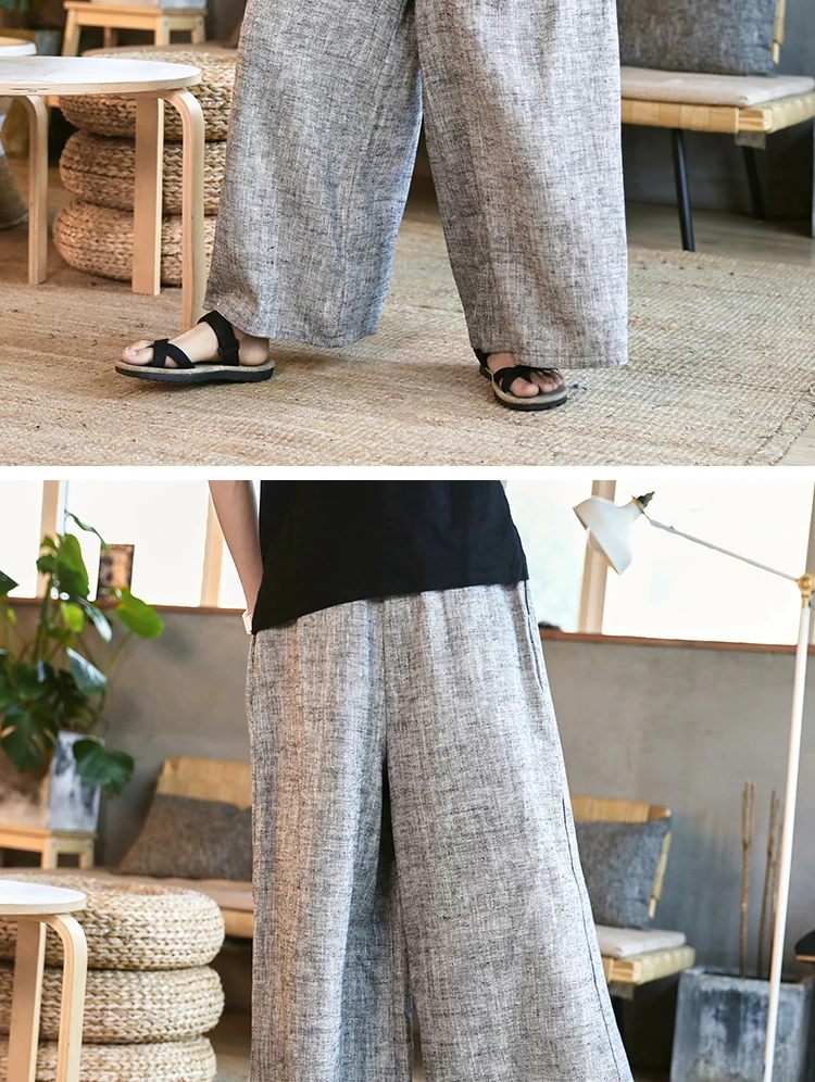 Sinicism Store мужские хлопковые льняные брюки, мужские повседневные Прямые брюки в полоску, мужские традиционные брюки