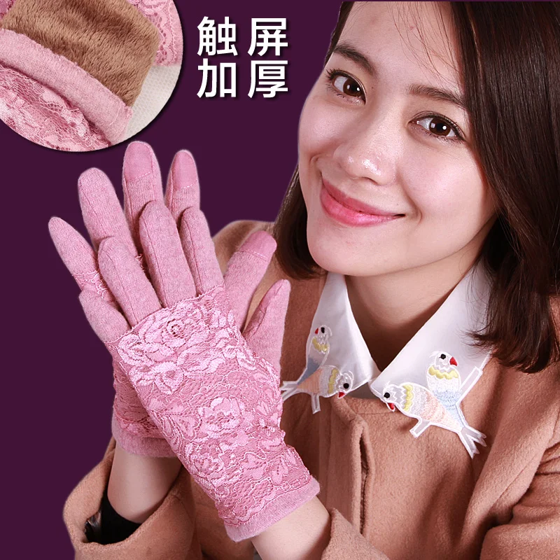 2017 New autumn winter women thick rose soft lining touch screen wool ladies driving warm gloves mittens | Аксессуары для одежды