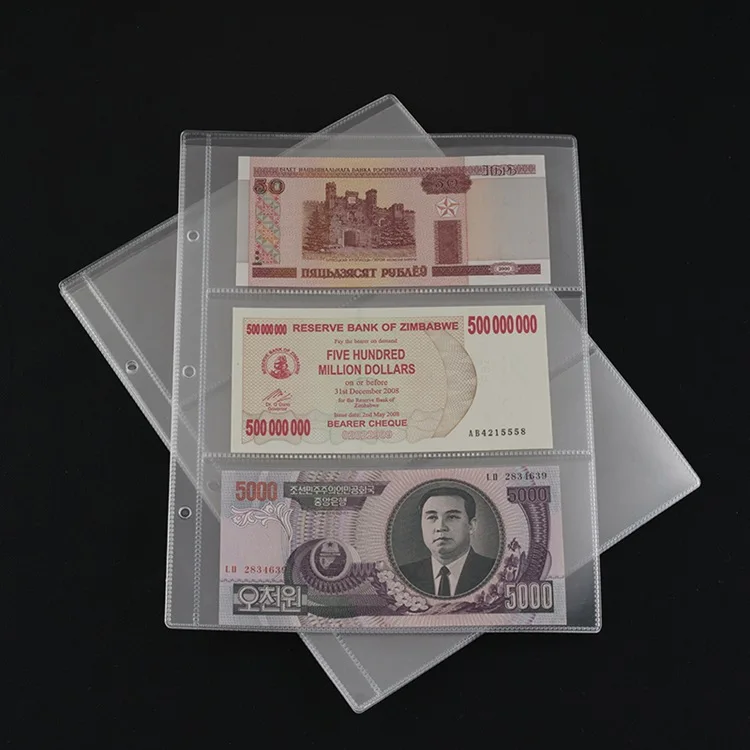 2/4/6 шт. прозрачный Бумага деньги страниц 3 кармана Билл Примечание футляр для денег страницы альбома Collection185* 80 мм Перевозка груза падения