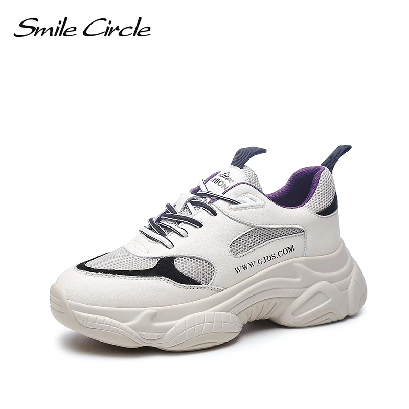 Женские кроссовки со шнуровкой Smile Circle розовые повседневные на массивной плоской