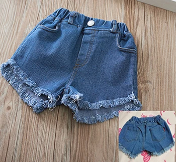 bluee shorts 1pc Детская одежда, летние джинсовые штаны для маленьких девочек, детские штаны для девочек, шорты, рваные кружевные штаны - Цвет: bluee shorts 1pc