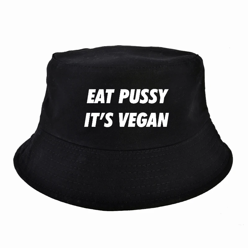 Харадзюку для мужчин и женщин eat pussy it vegan bucket hat, модные летние Панамы в стиле унисекс, шляпа в рыбацком стиле, Панама, женская панама - Цвет: Черный