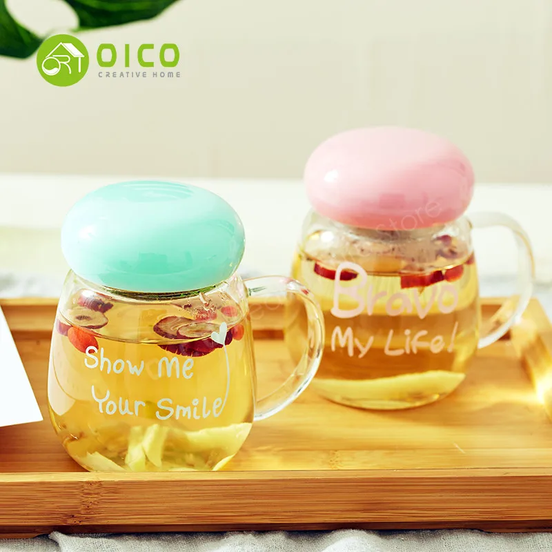 OICO 280ML Mushroom Glass Cup Portable Lid Tea Strainers Belt Sets Lovers Mug With Filter and Handle | Дом и сад