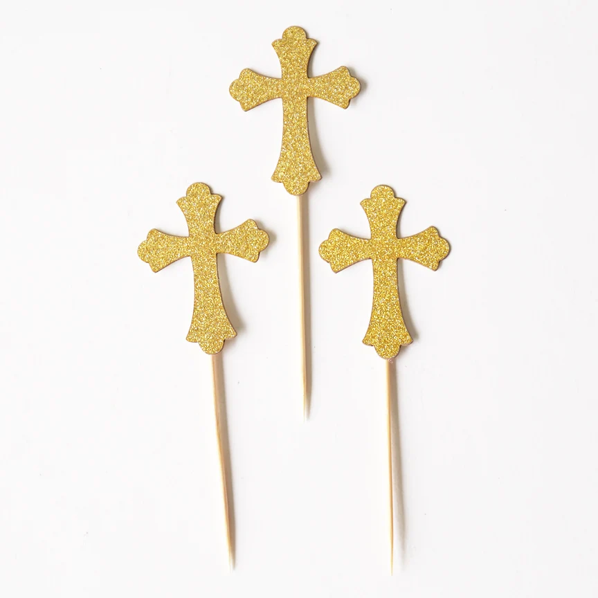 Крест кекс Топпер s Блестящий Золотой Первое причастие|decorative decorative|decoration golddecoration