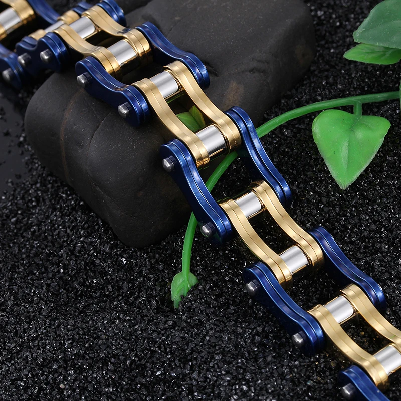 Тяжелая Байкерская цепь 95 г из нержавеющей стали 316L золотого и синего цвета для