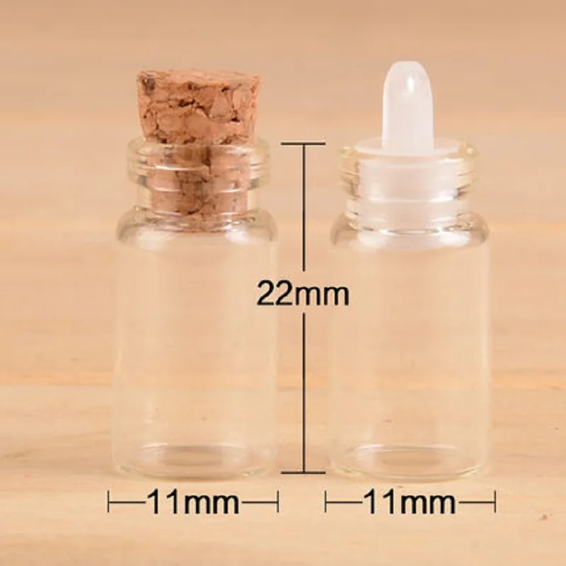 

1ML Glass Bottle Necklace Rope 11mm Diameter Pendant Essential Oil Bottle Creative Gift Handicraft Cork Stopper Transparent Vial