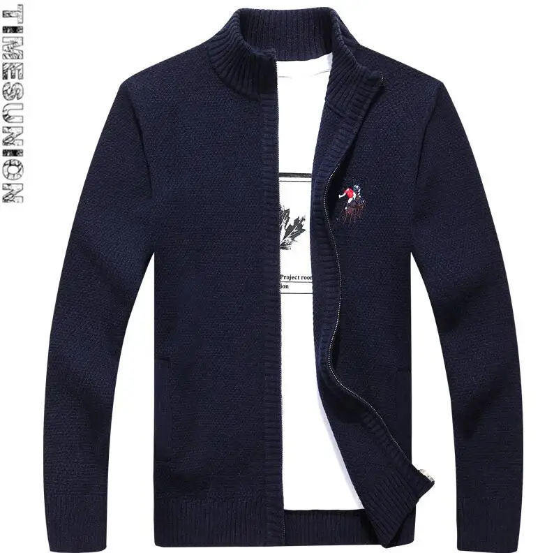 Осень-зима стиль чистый Однотонная одежда Высококачественный свитер Для мужчин Бизнес расшитый кардиган свитер; кофта; верхняя одежда - Цвет: Тёмно-синий