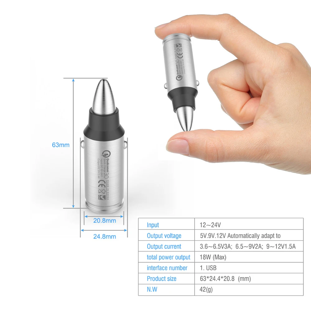 AIXXCO Metal 18W QC3.0 Quick Charge 3.0 Car Phone Charger Mini USB Adapter Charging for Samsung Xiaomi | Мобильные телефоны и