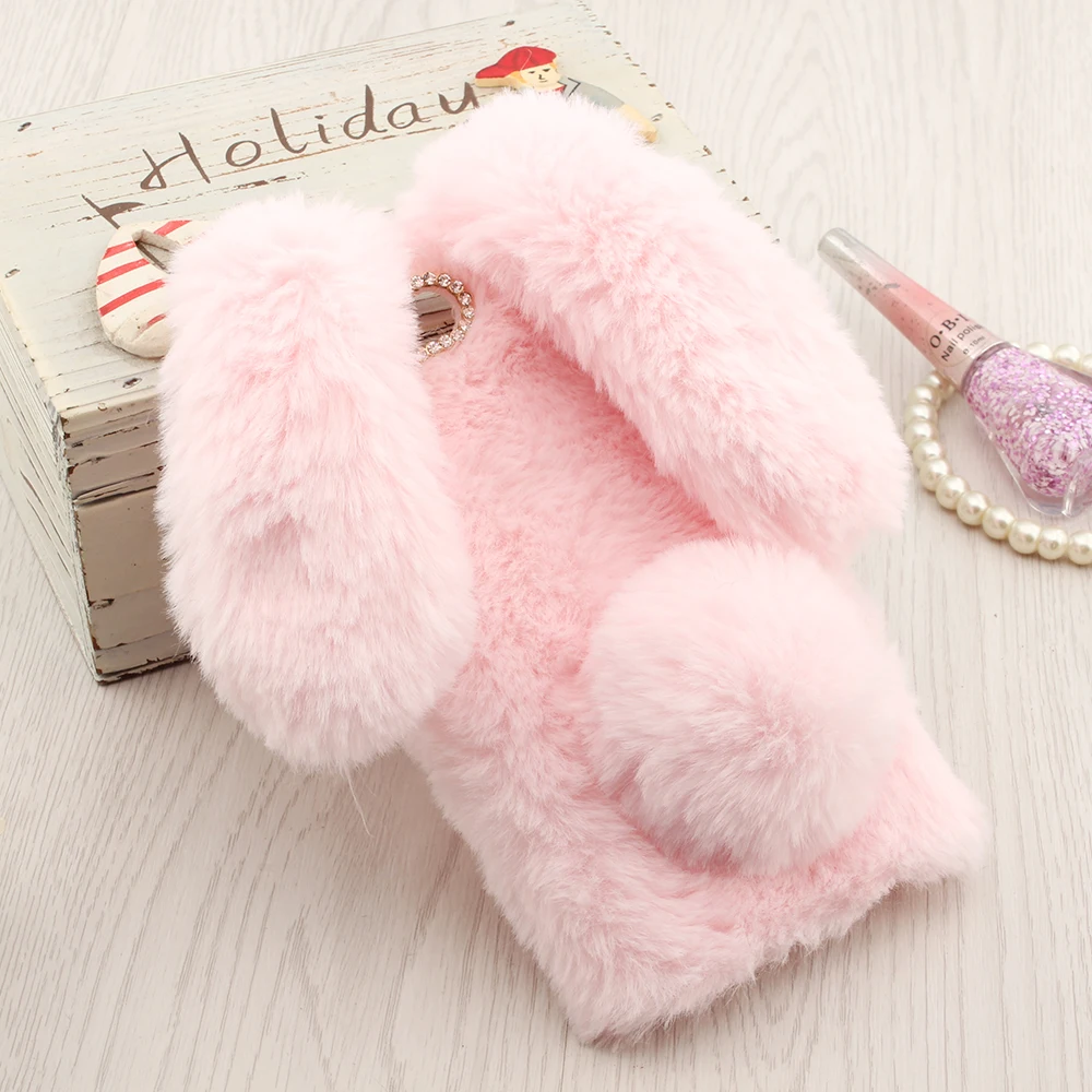 3d rabbit bunny toy case for huawei p8 lite 2017 p9 p10 plus p8 maxp20 p30 lite high quality artificial cony hair soft cover free global shipping